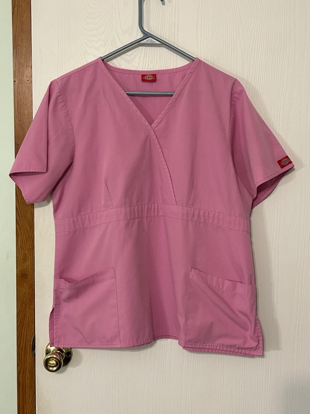 Dickies Pink V-Neck Short Sleeve Scrub Top PTP 23”